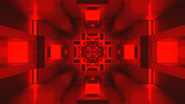 Красный геометрический туннель петля - абстрактный 3D коридор движущийся фон