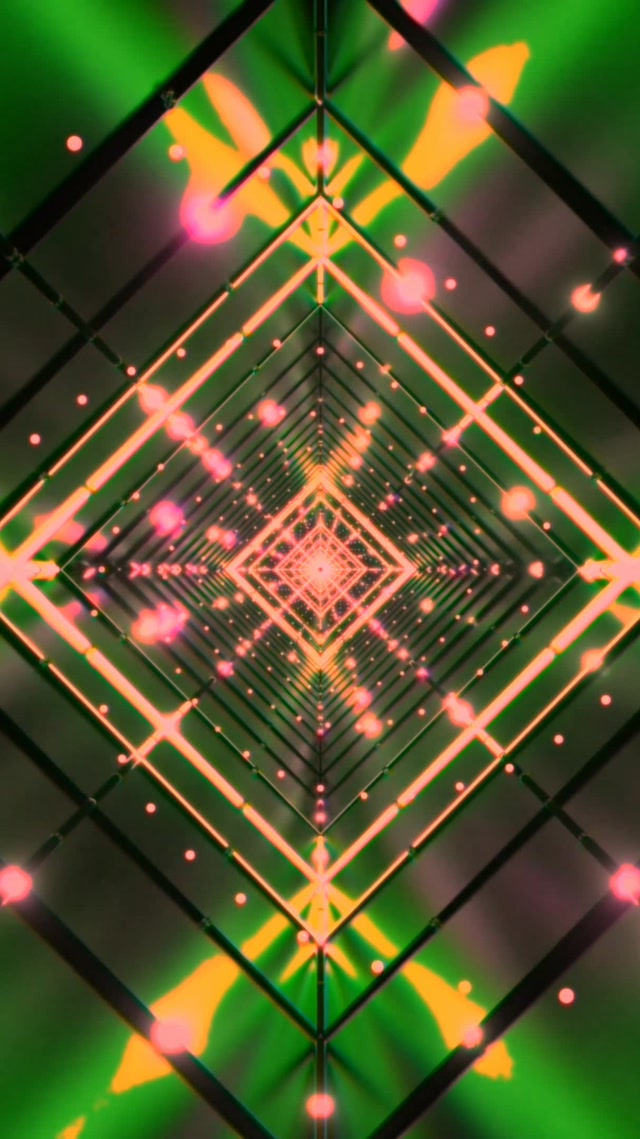 Neon Tunnel Green Pink Diamond Vortex VJ Loop 9:16 Reels 60fps Screensaver