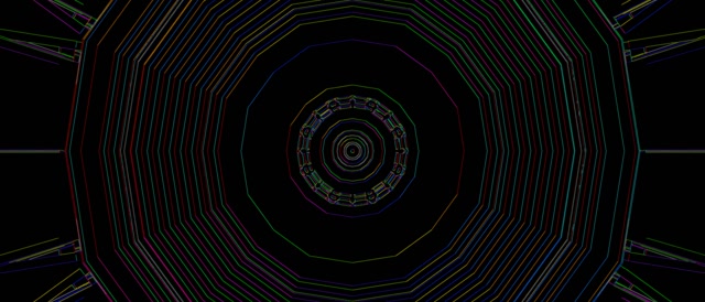 Неоновый туннель Многоцветный полигональный вихрь VJLoops 21:9 ультраширокий 60fps заставка