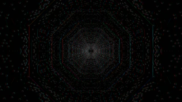 Neon tunnel 60fps with geometric hexagonal patterns and dark cyberpunk aesthetic