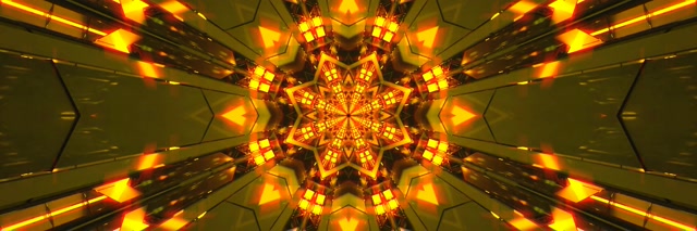 Neon Tunnel Golden Star Kaleidoscope Vj Loop 3:1 Triple Wide 60fps Screensaver