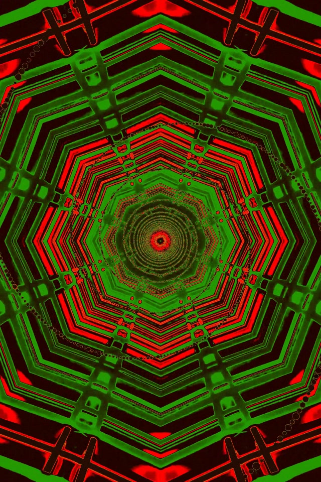 Neónový Tunel Červený Zelený Desaťúholník Vortex | 2:3 Foto Portrét 60fps Šetrič Obrazovky VJ Loop