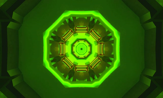 Neon Tunel Zelený Oktagon Vortex VJLoops 5:3 Wide 60fps Šetrič Obrazovky