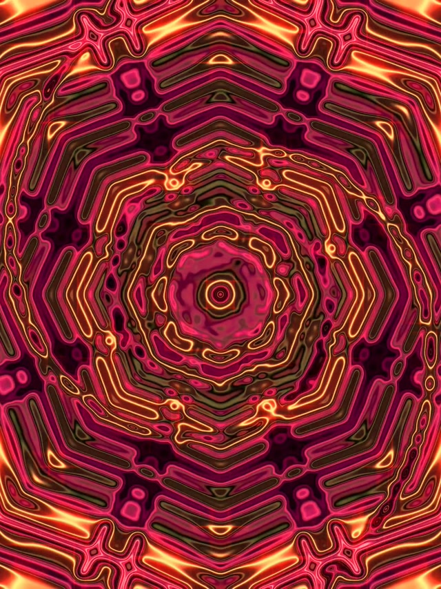 Neonový tunel Karmínová zlatá mandala vír Šetrič obrazovky 60fps 3:4 iPad Portrait VJ Loop