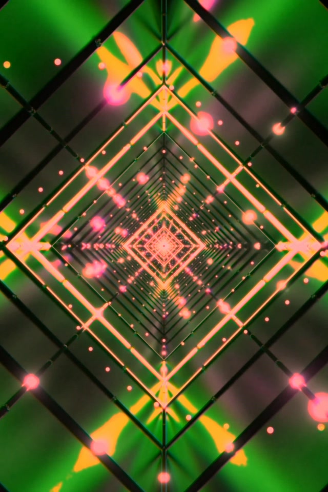 Neónový Tunel Zelený Ružový Diamant Mriežka VJ Loop 2:3 Foto Portrét 60fps Šetrič Obrazovky