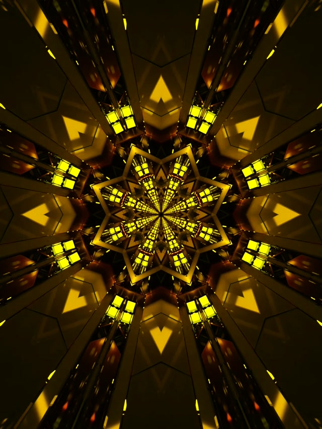 Neon Tunel Zlata Zvezda Kaleidoskop VJ Loop 3:4 iPad Portret 60fps Ohranjevalnik zaslona