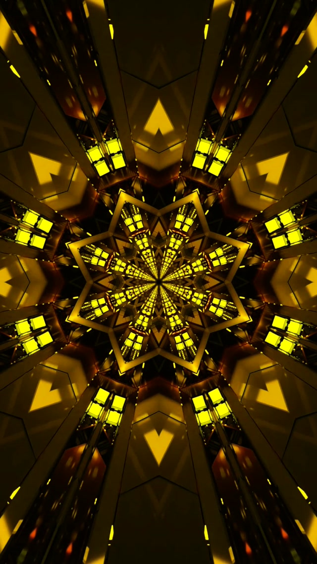 Neon Tunel Zlata Zvezda Kaleidoskop VJ Loop 9:16 Reels 60fps Ohranjevalnik zaslona