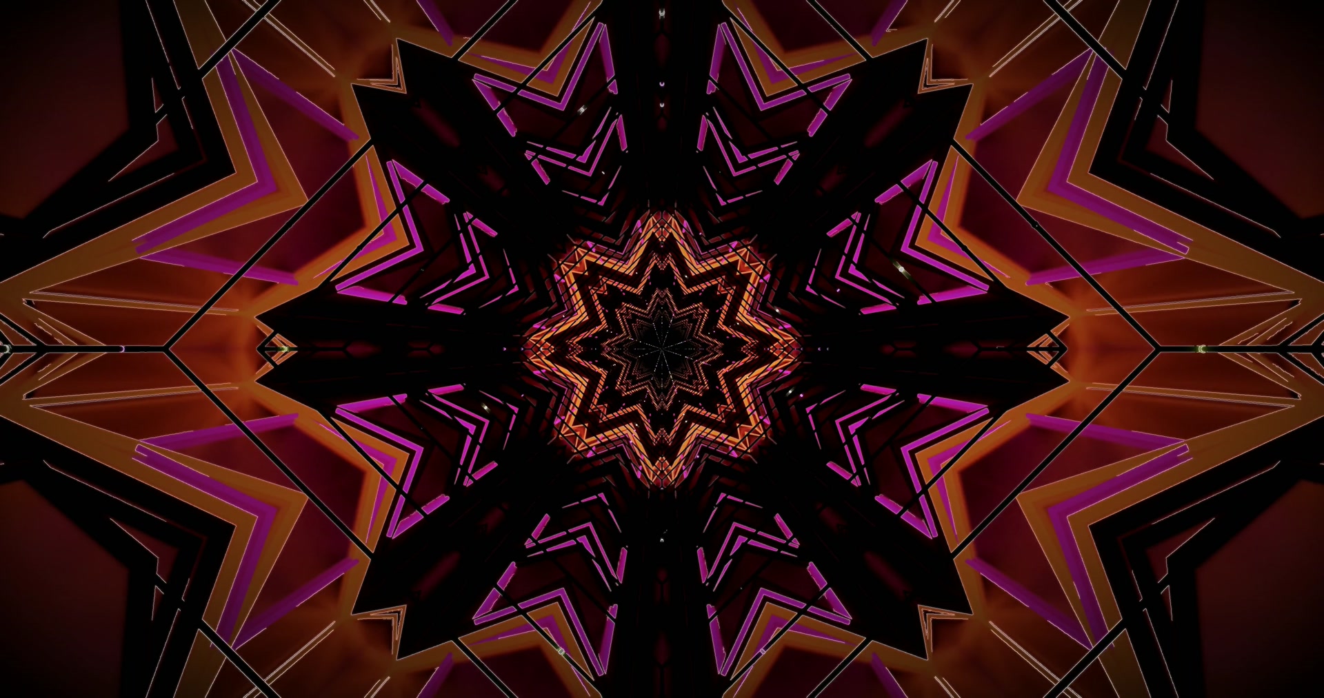 Tunel Neon Kaleidoskop Vjollcë të Artë 4k uhd 60fps screensaver VJ loop