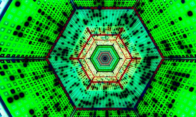 Tunel Neon Hexagon Grid VJ Loop 5:3 Wide 60fps Screensaver