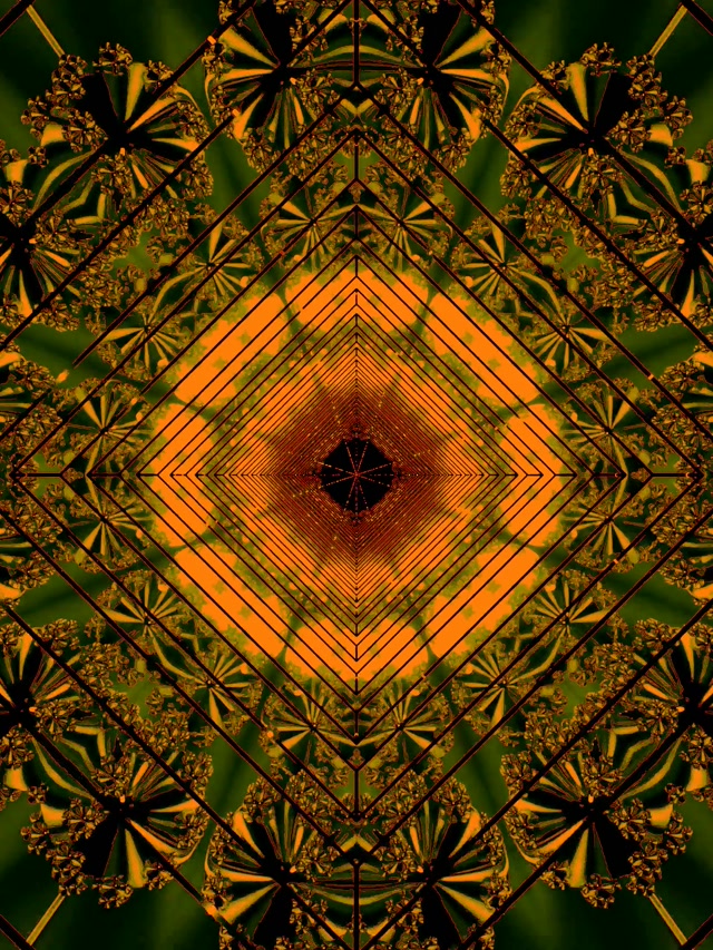 Neon Tunel Narandžasto Zeleni Dijamant Čuvar Ekrana 3:4 iPad Portrait 60fps VJ Loop