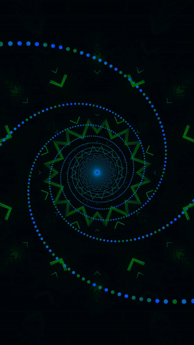 Neon Tunel Plavo Zelena Mandala Čuvar Ekrana 60fps 9:16 Reels VJ Loop