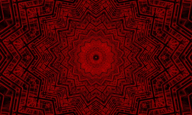 Crveni Fraktalni Kaleidoskop Neon Tunel 5:3 Wide 60fps Čuvar Ekrana VJLoops