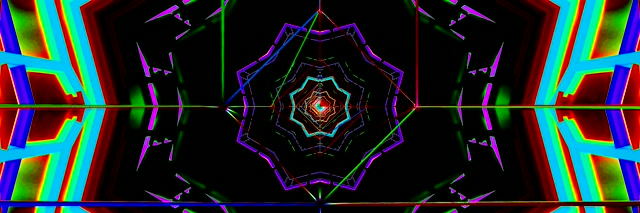 Neontunnel kaleidoskop skärmsläckare 32:9 ultrawide 60fps VJLoops windows 11 färgglad geometrisk