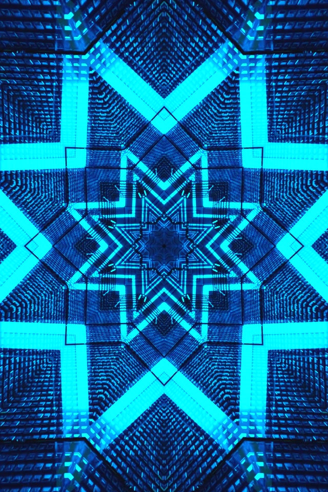 2:3 Blå Neontunnel Kaleidoskop Skärmsläckare Windows 11 VJLoops 60fps