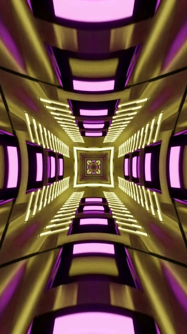 Neontunnel Guld Lila Fyrkantig Virvel VJ Loop 9:16 Reels 60fps Skärmsläckare