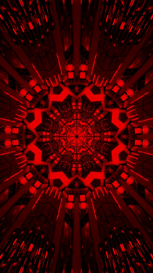 9:16 Reels Karmosinröd Explosion Neontunnel Kaleidoskop 60fps Skärmsläckare Live Bakgrundsbild