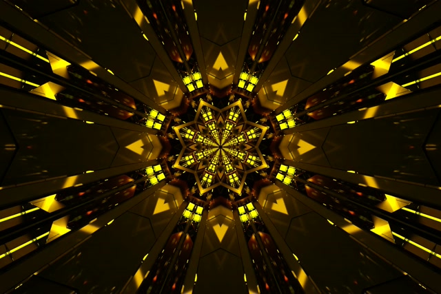 Vj Loop Neontunnel Guldgul Stjärna Kaleidoskop 3:2 Surface 60fps Skärmsläckare