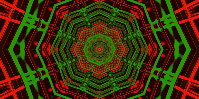 Neontunnel Oktagon Virvel Röd Grön VJ Loop 2:1 Univisium 60fps Skärmsläckare