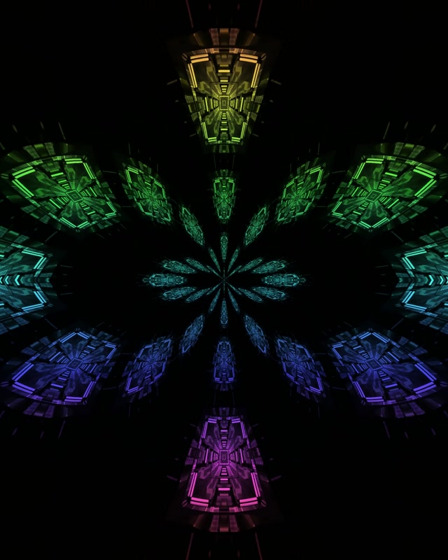 Neontunnel Regnbåge Kaleidoskop Fraktal Blomning VJ Loop 60fps 4:5 Instagram Skärmsläckare