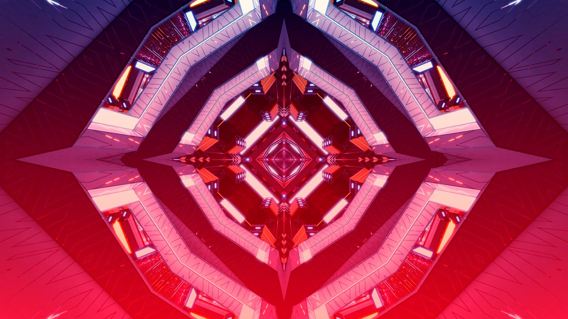 Crimson Sci-Fi Neon Tunnel Screensaver 4K UHD 60fps VJ Loop