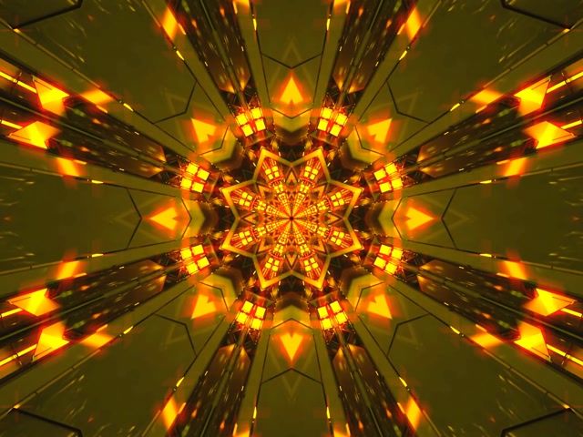 Neon Tunnel Golden Star Kaleidoscope Vj Loop 4:3 Classic 60fps Screensaver