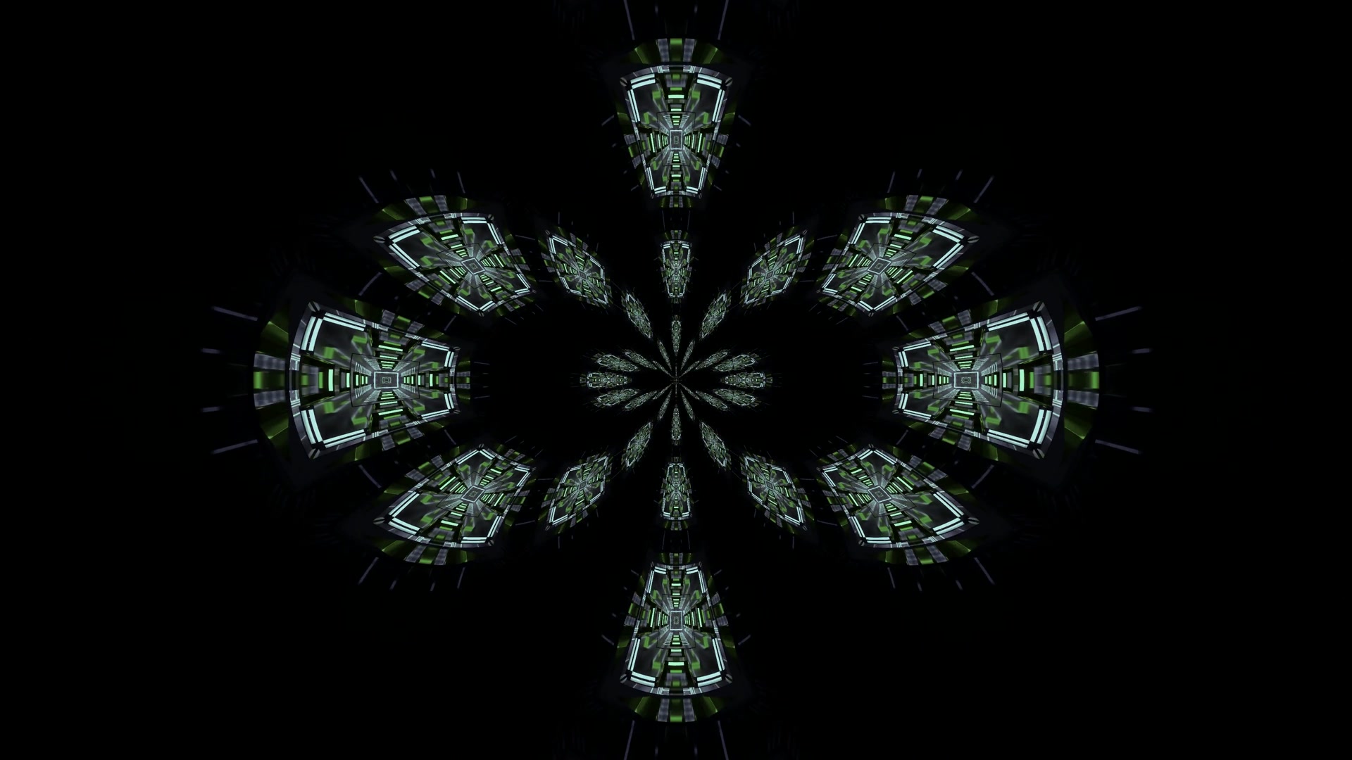 Sci-Fi Tuneli la Neon Giza Kijani Mandala 4k uhd 60fps screensaver Vj clip