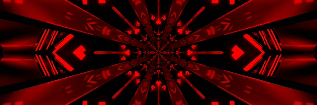 Tuneli la Neon Nyekundu la Milipuko ya Kaleidoscope ya Nyota VJ Loop 3:1 Triple Wide 60fps Hifadhi Skrini