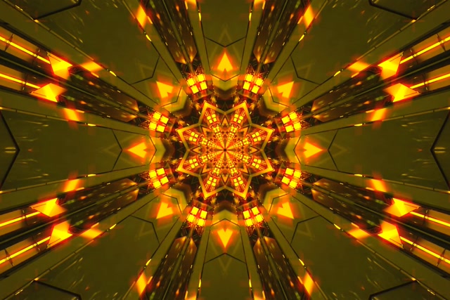 Vj loop Tunnel ya Neon ya Dhahabu Star Kaleidoscope 3:2 surface 60fps screensaver