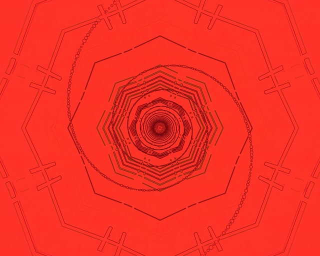 Tunnel ya Neon Nyekundu Octagon Vortex VJLoops 5:4 Viwandani 60fps Hifadhi ya Skrini