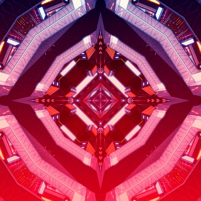 Njia ya Neon Almasi Nyekundu Kaleidoscope VJ Loop 1:1 Mraba 60fps Screensaver