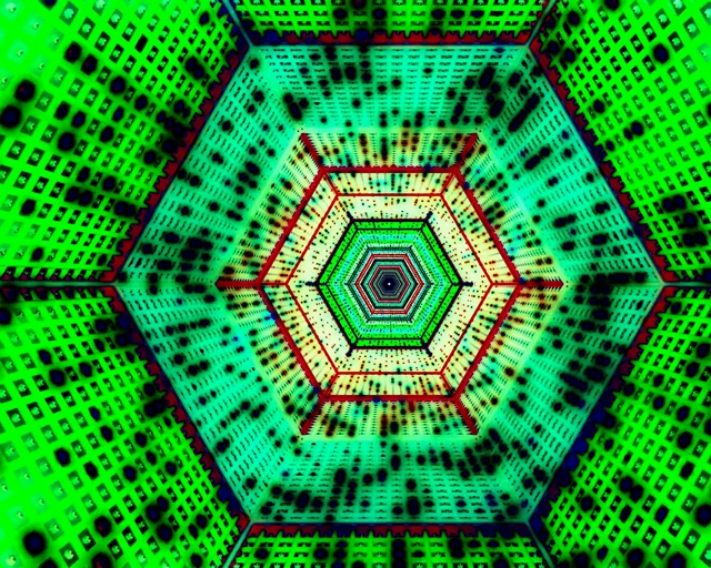 VJ Loop Neon Tunnel Green Hexagon Grid 60fps 5:4 Industrial Screensaver หกเหลี่ยม