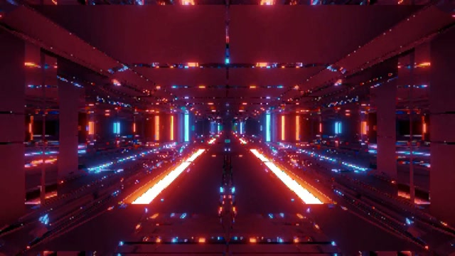 Neon Tunnel VJ Loop 4K 60fps | Red Blue Light Corridor Screensaver