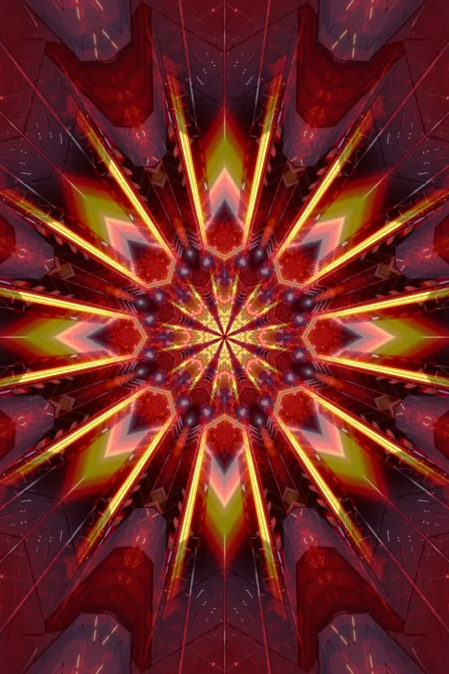 2:3 Photo Portrait | 60fps neon tunnel red gold glowing star vj loop screensaver