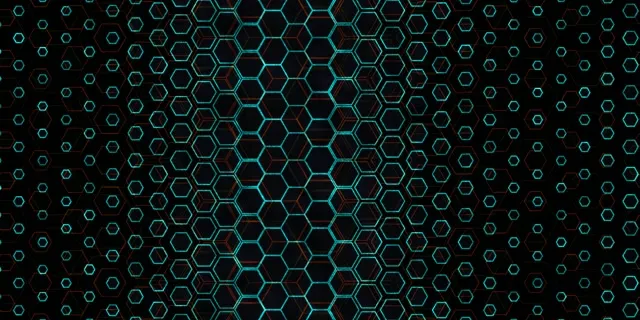 2:1 Univisium 60FPS Glowing Hexagon Screensaver | Cyan Neon VJ Animation Loop