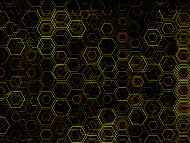 4:3 Classic | 60fps Neon Hexagon Kaleidoscope Screensaver - VJ Animation Yellow Red Abstract