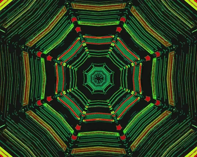 Neon Tunnel Green Red Octagon 5:4 industrial 60fps Screensaver Vj Loop