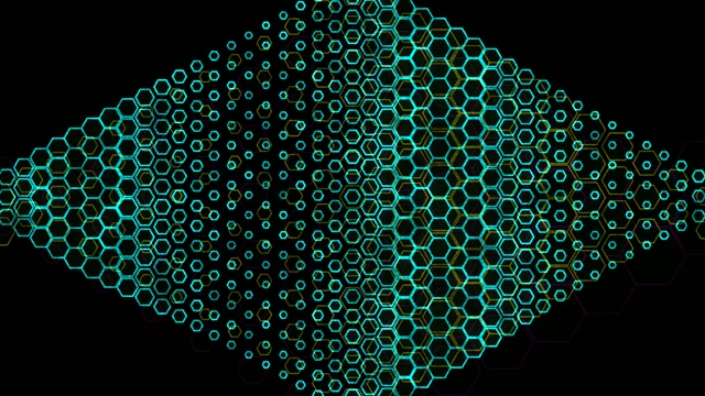 4K UHD 60fps screensaver neon tunnel VJ loop cyan hexagons