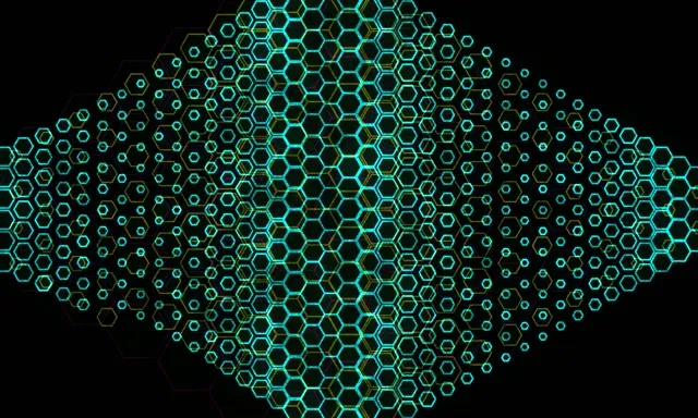 5:3 Wide 60fps screensaver neon tunnel VJ loop background cyan hex glow