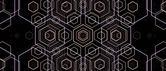 21:9 Ultrawide | 60fps Neon Hexagon Kaleidoscope VJ Loop | Gold Geometric Screensaver