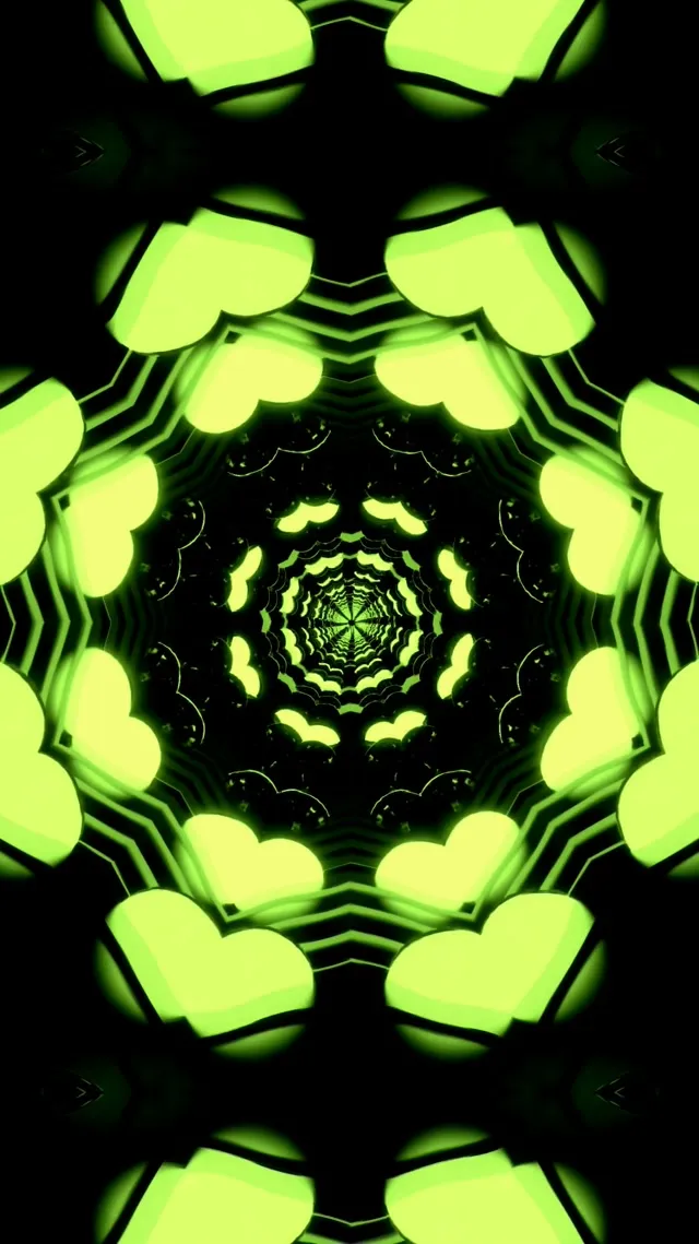 neon tunnel 9:16 reels 60fps screensaver lime kaleidoscope motion background