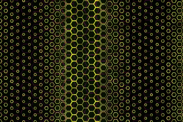 3:2 Surface 60FPS Neon Hexagon Expanding Grid Screensaver - Motion Background Yellow