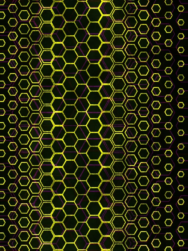3:4 iPad Portrait 60FPS Neon Hexagon Grid Screensaver - Live Wallpaper Yellow Tunnel