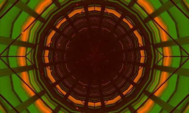 Neon Tunnel Green Orange Octagon Vortex VJ Loop 60fps 5:3 wide Screensaver