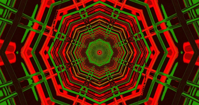 Neon Tunnel Green Red Octagon Screensaver 4k UHD 60fps VJ Loop