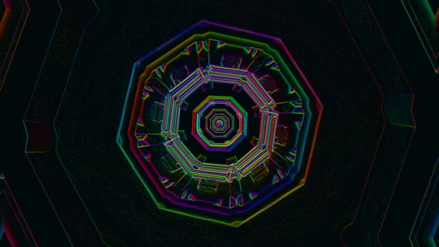 Neon Tunnel 60fps with Octagonal Geometric Layers and Vibrant Multicolor Glow