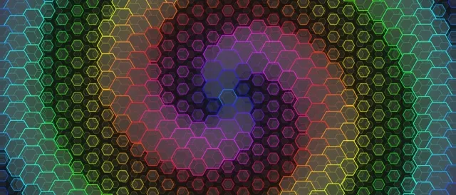 21:9 Ultrawide | 60fps Pulsing Gold Magenta Hexagon Screensaver Motion Background