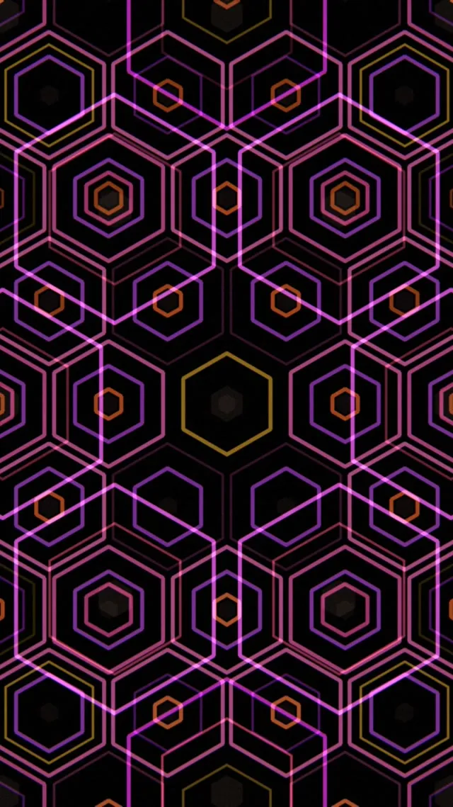 9:16 Reels | 60FPS Neon Hexagon Screensaver | VJ Animation Pink Orange Glow