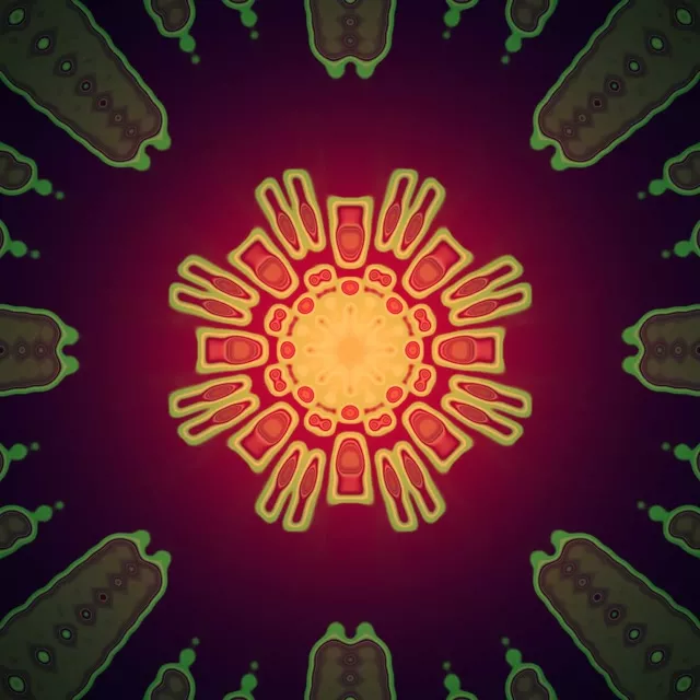 neon tunnel crimson kaleidoscope 1:1 square 60fps motion background screensaver