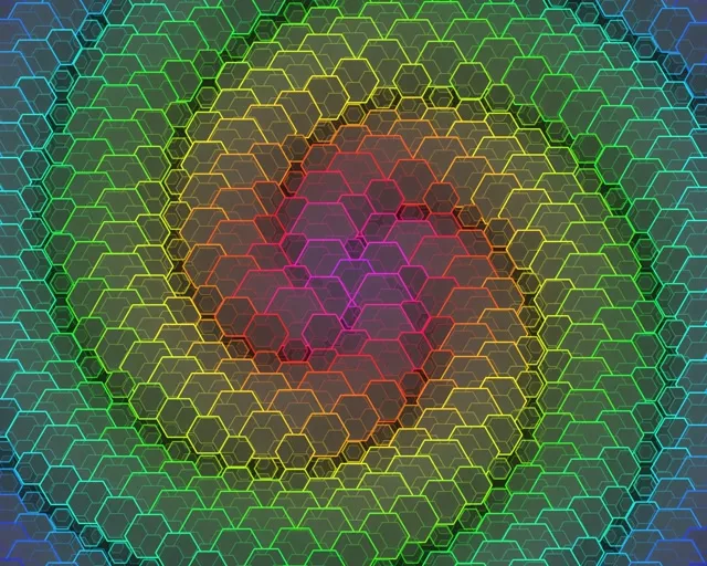 5:4 Industrial | 60FPS Neon Blue Gold Hexagon Rotating VJ Animation Screensaver