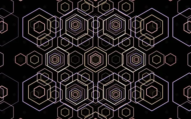 16:10 MacBook | 60fps Hexagon Kaleidoscope Motion Background Gold Neon